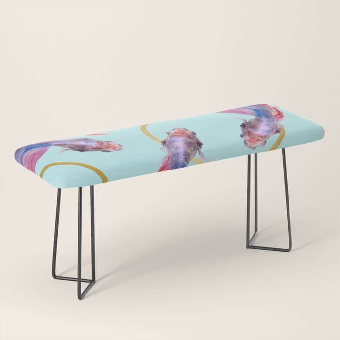 Hullahoops, Eclectic Colorful Fish Graphic Design, Animals Gold Rings Surrealism Quirky Bench