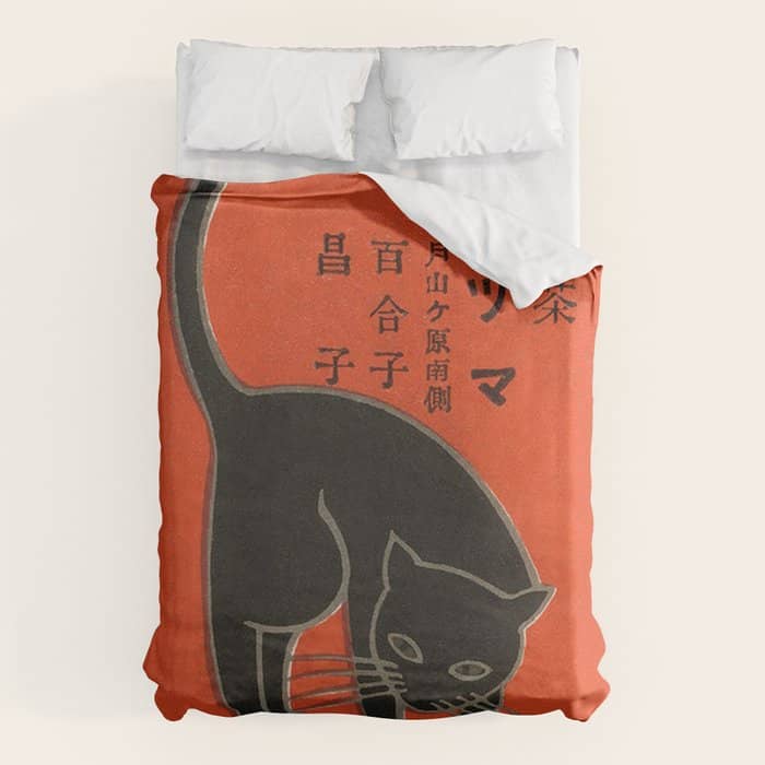 Vintage Art Deco Japanese Black Cat Duvet Cover