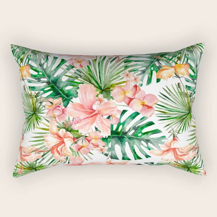 Tropical Jungle Hibiscus Flowers - Floral Rectangular Pillow