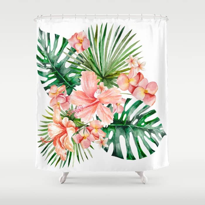 Tropical Jungle Hibiscus Flowers - Floral Shower Curtain