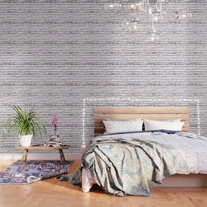 Blush Pink Black Watercolor Modern Stripes Polka Dots Wallpaper