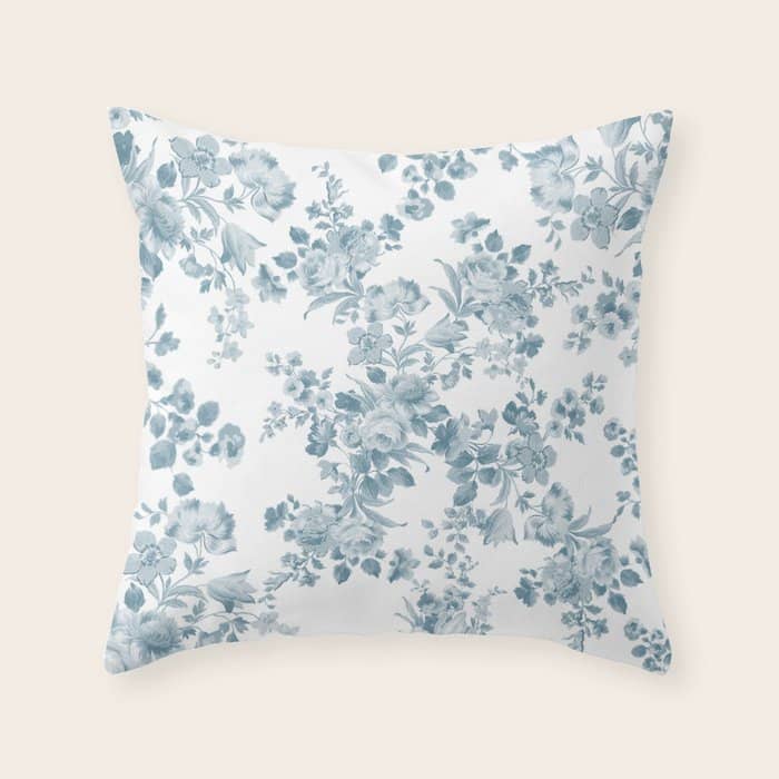Vintage Blue White Bohemian Elegant Floral Throw Pillow