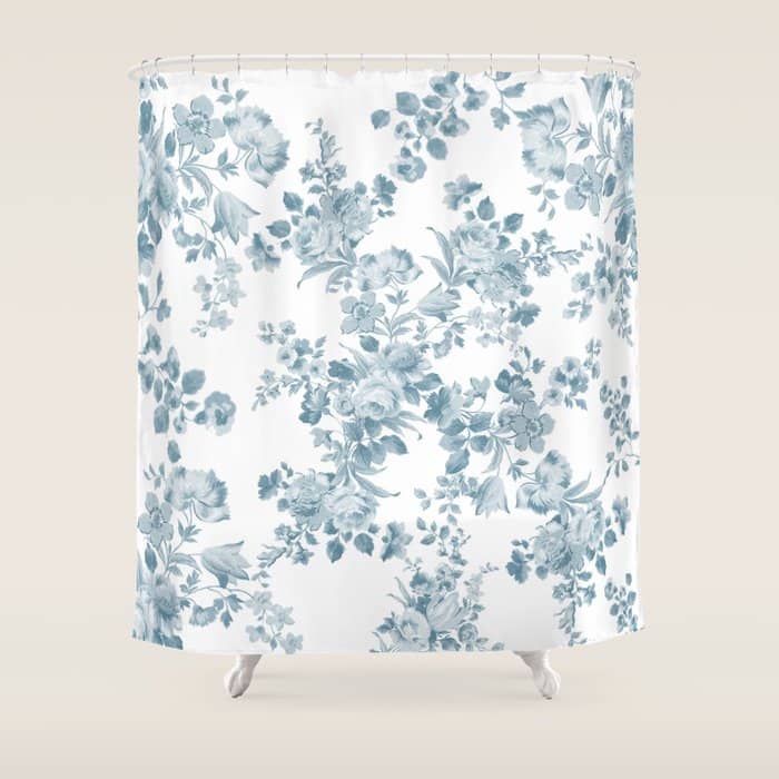 Vintage Blue White Bohemian Elegant Floral Shower Curtain