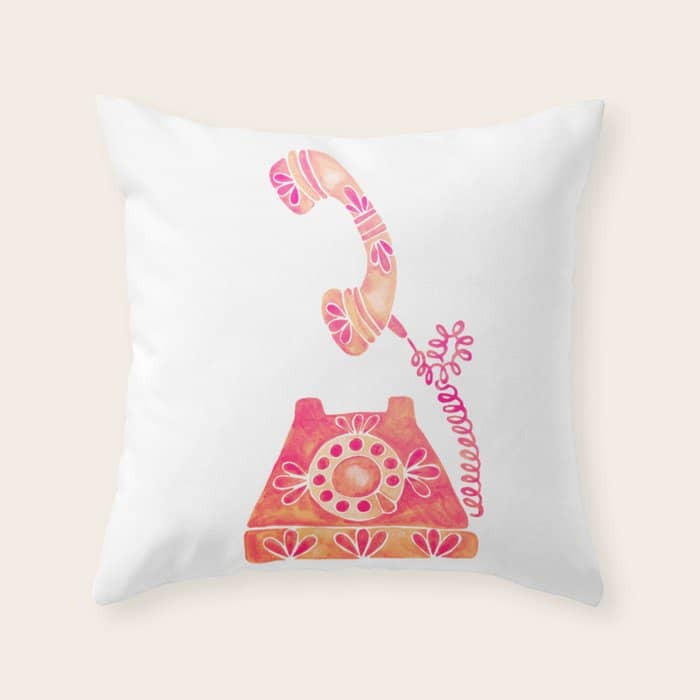 Vintage Rotary Phone - Peach Palette Throw Pillow