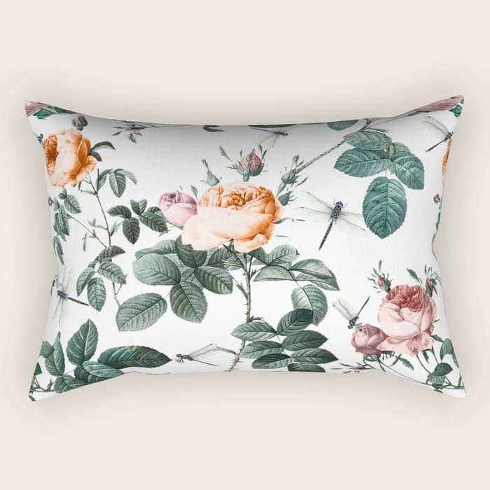 Floral And Winged Darter Rectangular Pillow