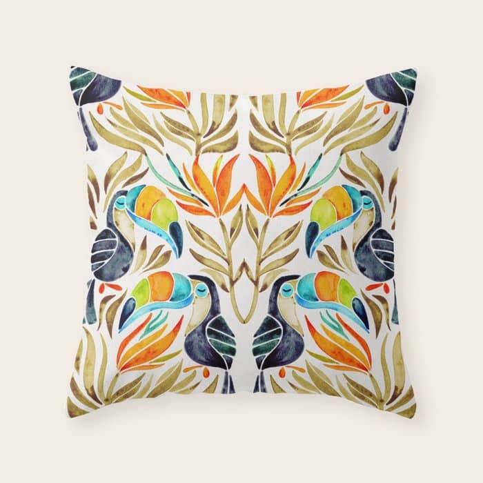 Tropical Toucans - Sepia Palette Throw Pillow