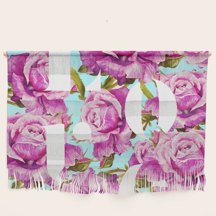 Love, Floral Typography Valentine'S Graphic Design, Eclectic Modern Boho Botanical Rose Illustration Wall Hanging