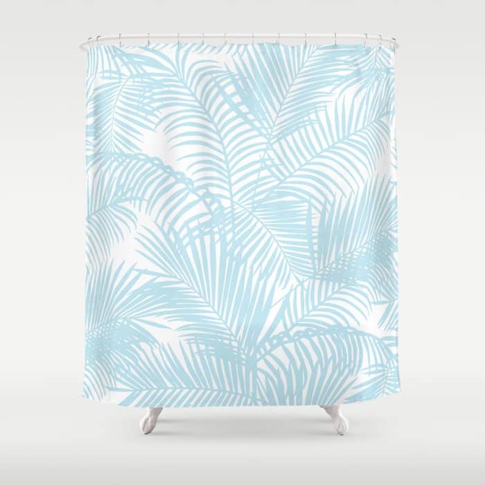 Pastel Blue Modern Simple Tropical Palm Tree Shower Curtain