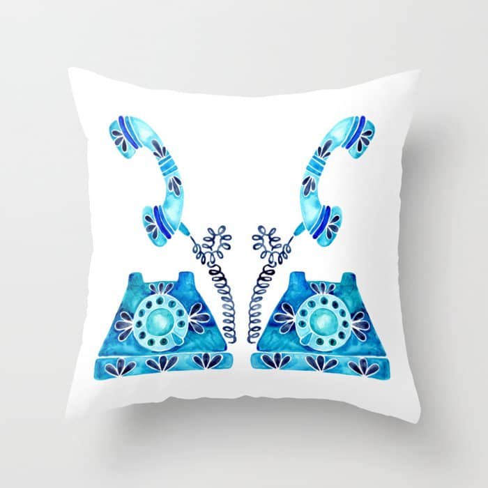 Vintage Rotary Phone - Blue Raspberry Throw Pillow