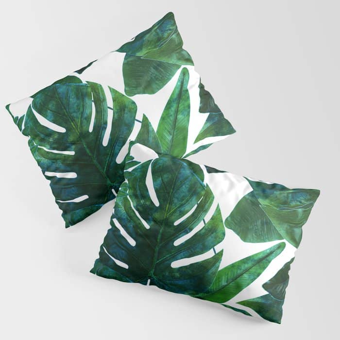 Tropical Nature Monstera Watercolor Painting, Botanical Jungle Dark Palm Illustration Pillow Sham
