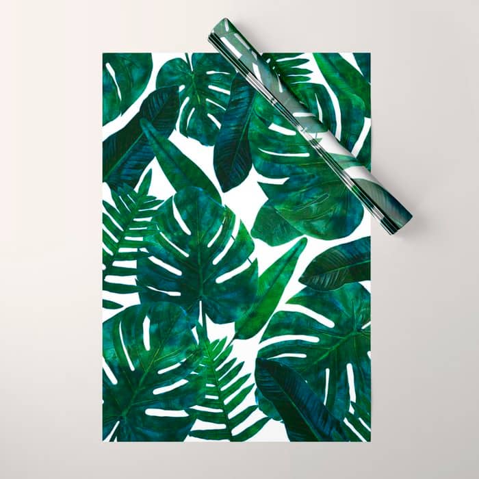 Tropical Nature Monstera Watercolor Painting, Botanical Jungle Dark Palm Illustration Wrapping Paper