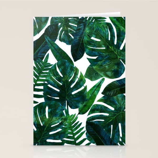 Tropical Nature Monstera Watercolor Painting, Botanical Jungle Dark Palm Illustration Stationery Card