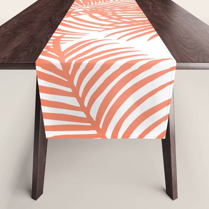 Modern Blush Coral Simple Tropical  Palm Tree Pattern Table Runner