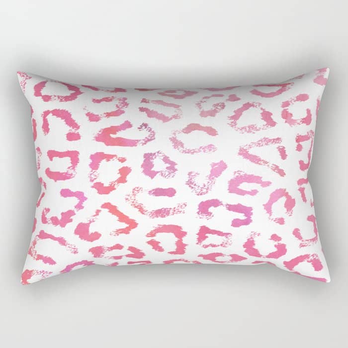 Modern White Pink  Watercolor Animal Print Rectangular Pillow