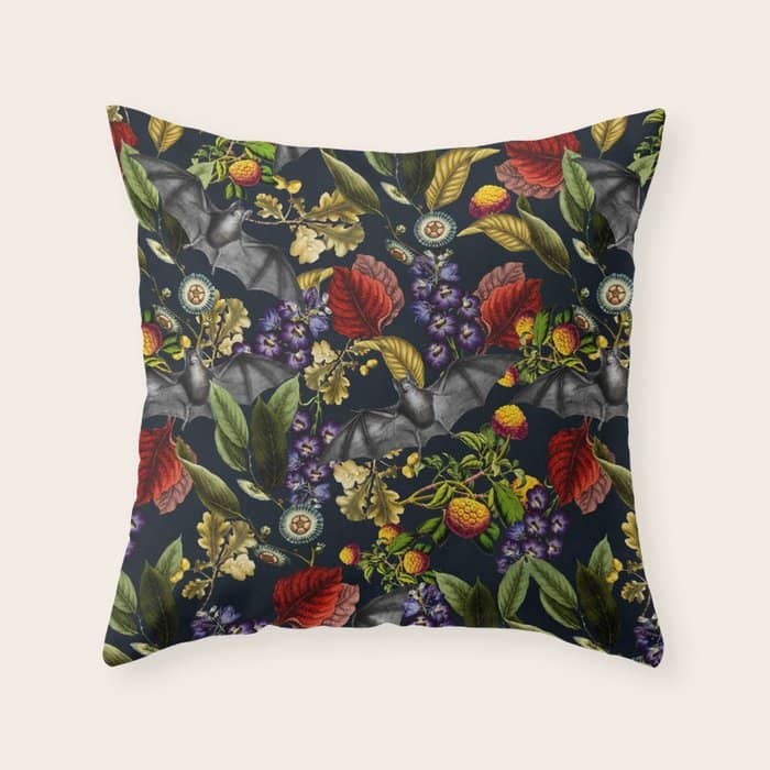 Flying Fox And Floral Pattern Throw Pillow