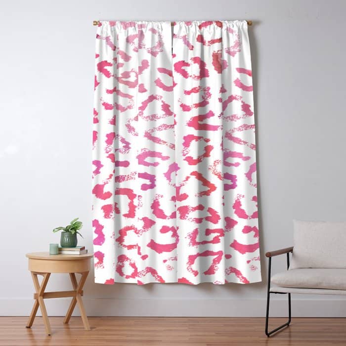 Modern White Pink  Watercolor Animal Print Window Curtain