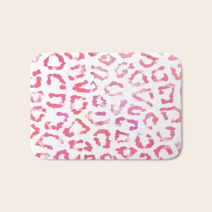 Modern White Pink  Watercolor Animal Print Bath Mat