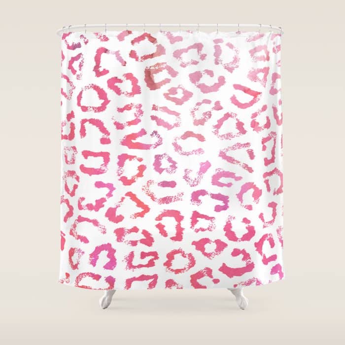 Modern White Pink  Watercolor Animal Print Shower Curtain
