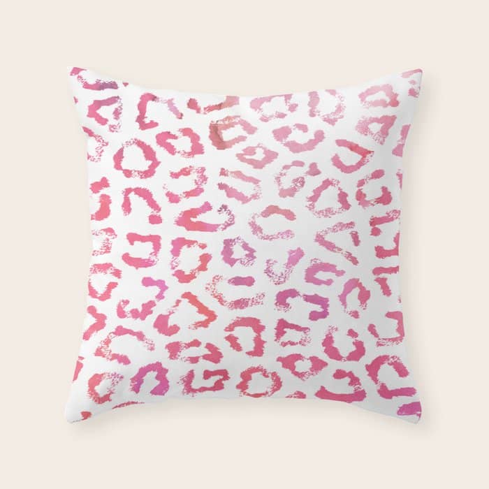 Modern White Pink  Watercolor Animal Print Throw Pillow