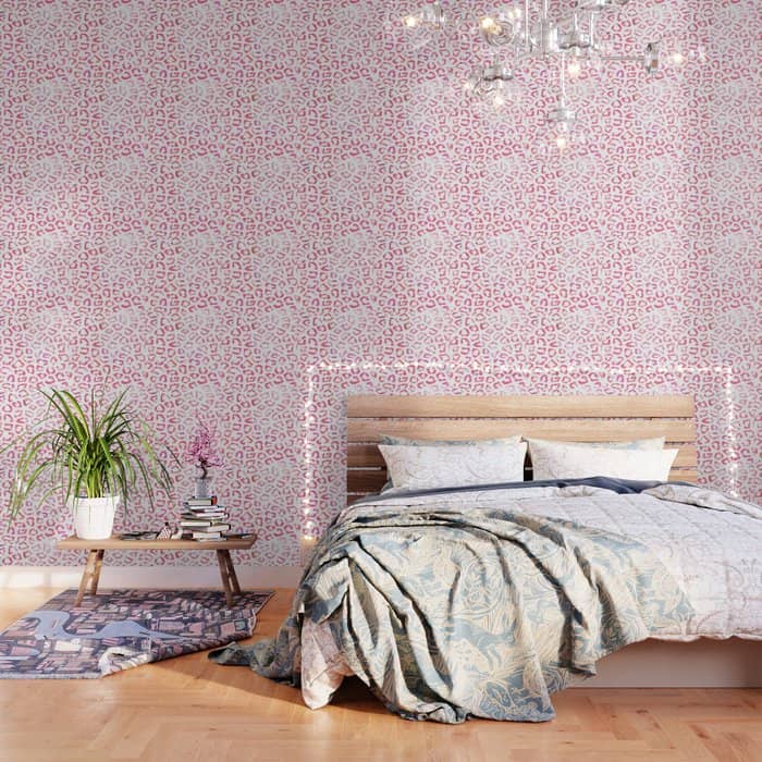 Modern White Pink  Watercolor Animal Print Wallpaper
