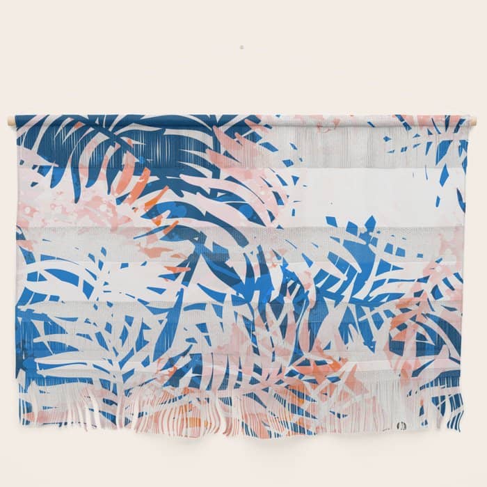 Tropical Palms Blue And Coral Wall Hanging