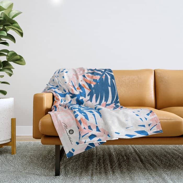 Tropical Palms Blue And Coral Throw Blanket