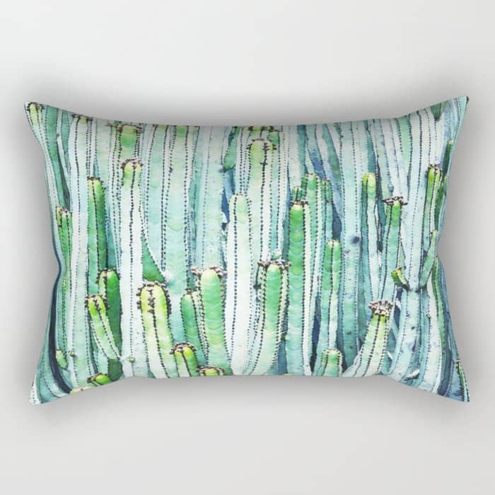 Lost Cactus, Watercolor Nature Painting, Botanical Neutral Illustration Minimal Drawing Jungle Rectangular Pillow