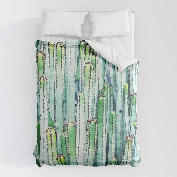 Lost Cactus, Watercolor Nature Painting, Botanical Neutral Illustration Minimal Drawing Jungle Duvet Cover