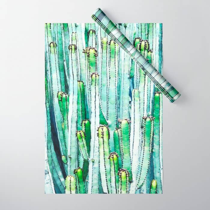 Lost Cactus, Watercolor Nature Painting, Botanical Neutral Illustration Minimal Drawing Jungle Wrapping Paper