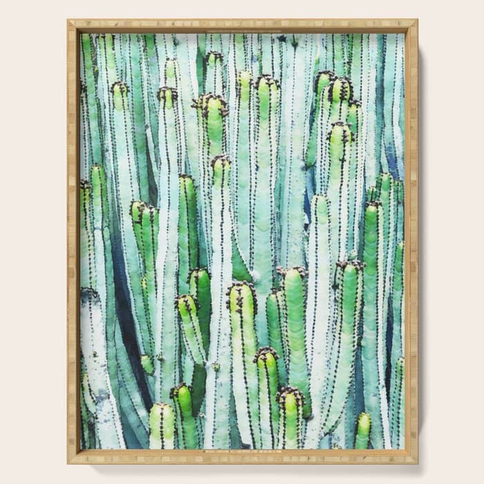 Lost Cactus, Watercolor Nature Painting, Botanical Neutral Illustration Minimal Drawing Jungle Serving Tray