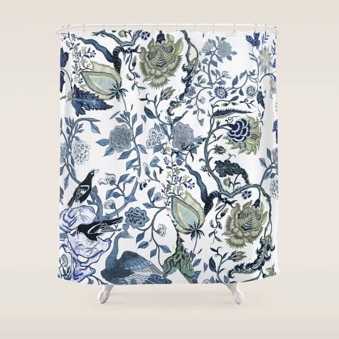 Blue Vintage Chinoiserie Flora Shower Curtain