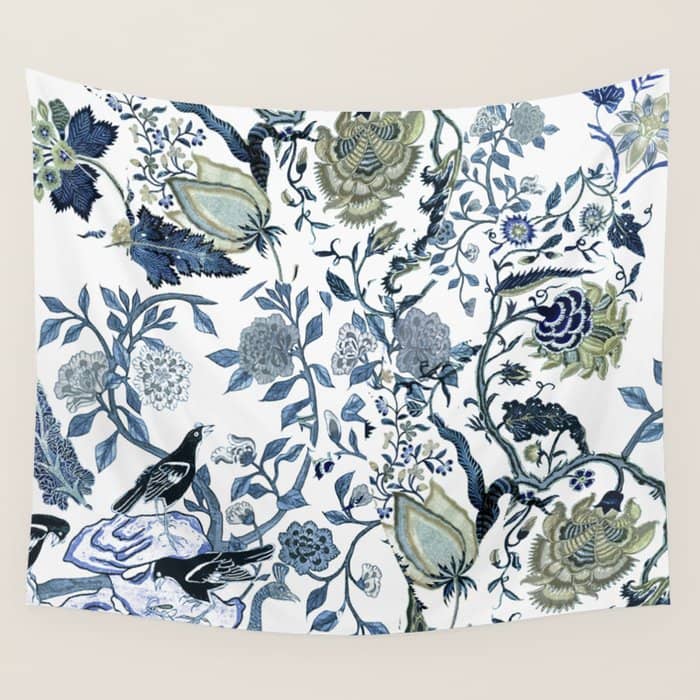 Blue Vintage Chinoiserie Flora Wall Tapestry