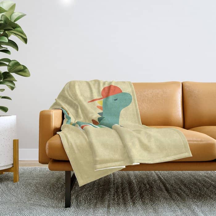 Dinosaur On Retro Skateboard Throw Blanket