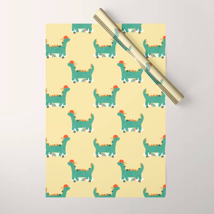 Dinosaur On Retro Skateboard Wrapping Paper
