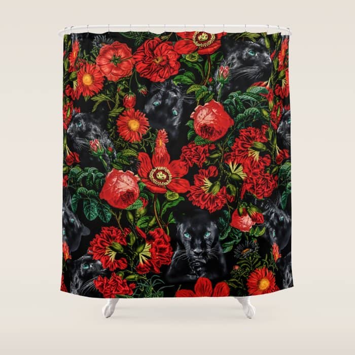Panther And Floral Pattern Xo Shower Curtain