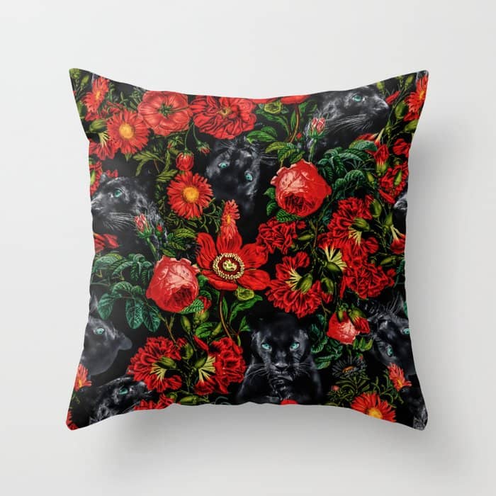 Panther And Floral Pattern Xo Throw Pillow