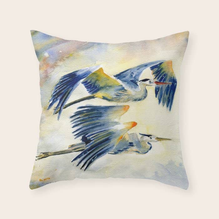 Flying Together - Great Blue Heron Throw Pillow