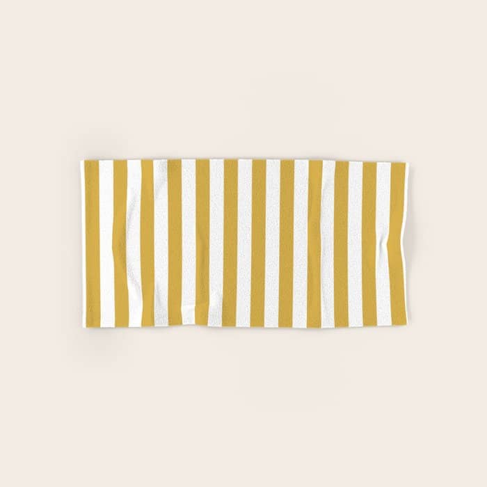 Large Mustard Yellow And White Cabana Tent Stripe Bath Towel