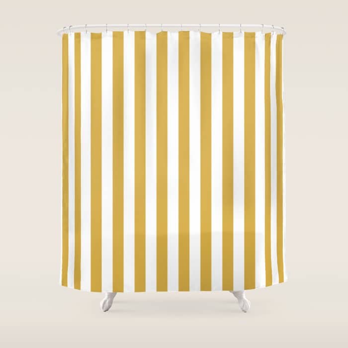 Large Mustard Yellow And White Cabana Tent Stripe Shower Curtain