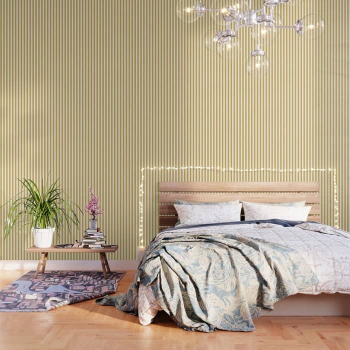 Large Mustard Yellow And White Cabana Tent Stripe Wallpaper