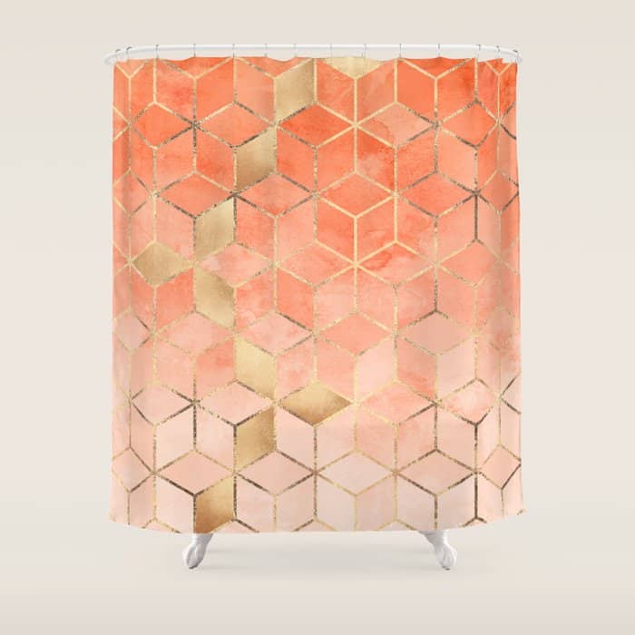 Soft Peach Gradient Cubes Shower Curtain
