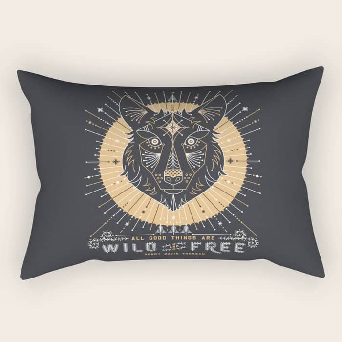 Wild & Free Wolf - Gold & Grey Rectangular Pillow