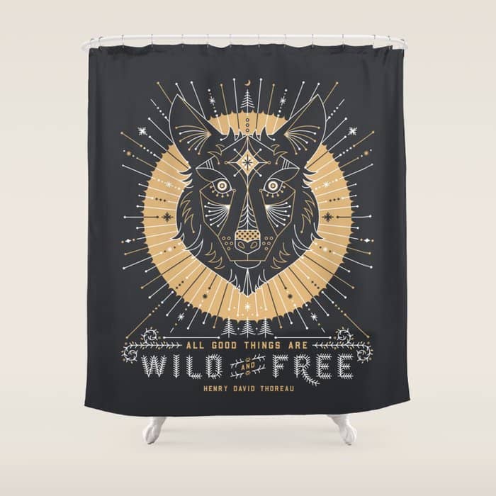 Wild & Free Wolf - Gold & Grey Shower Curtain
