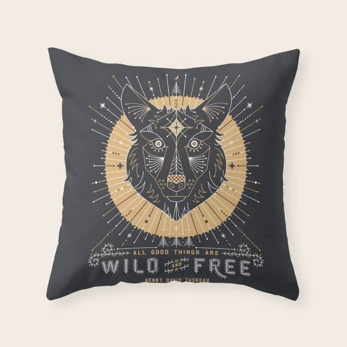 Wild & Free Wolf - Gold & Grey Throw Pillow