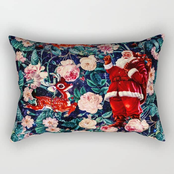 Santa Claus And Floral Pattern Rectangular Pillow