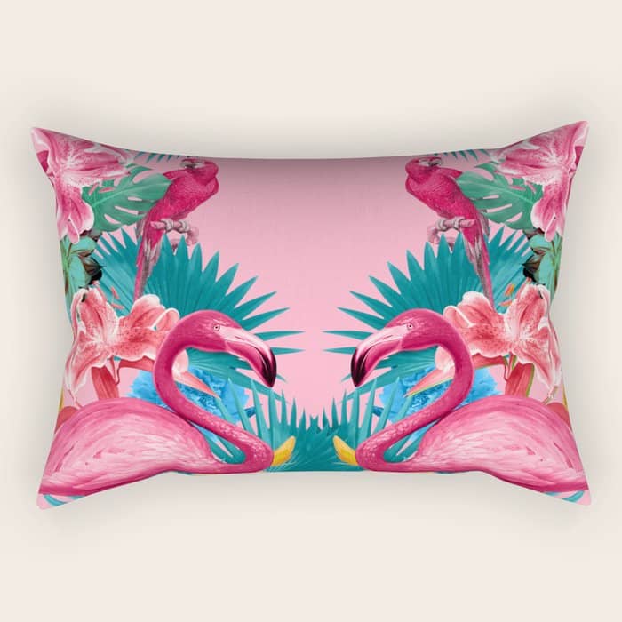 Flamingo And Tropical Garden Rectangular Pillow