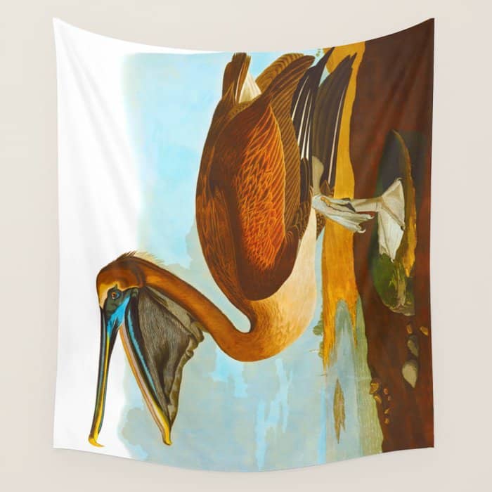 Brown Pelican Illustration Wall Tapestry