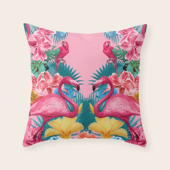 Flamingo And Tropical Garden Throw Pillow