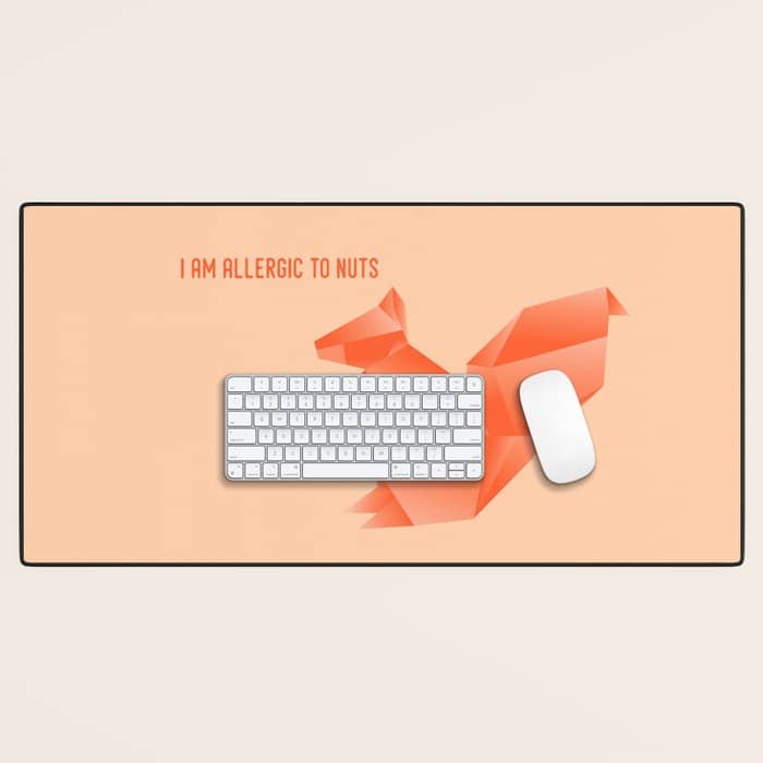 Allergic To Nuts - Origami Orange Squirrel Desk Mat