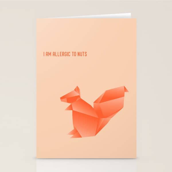 Allergic To Nuts - Origami Orange Squirrel Stationery Card